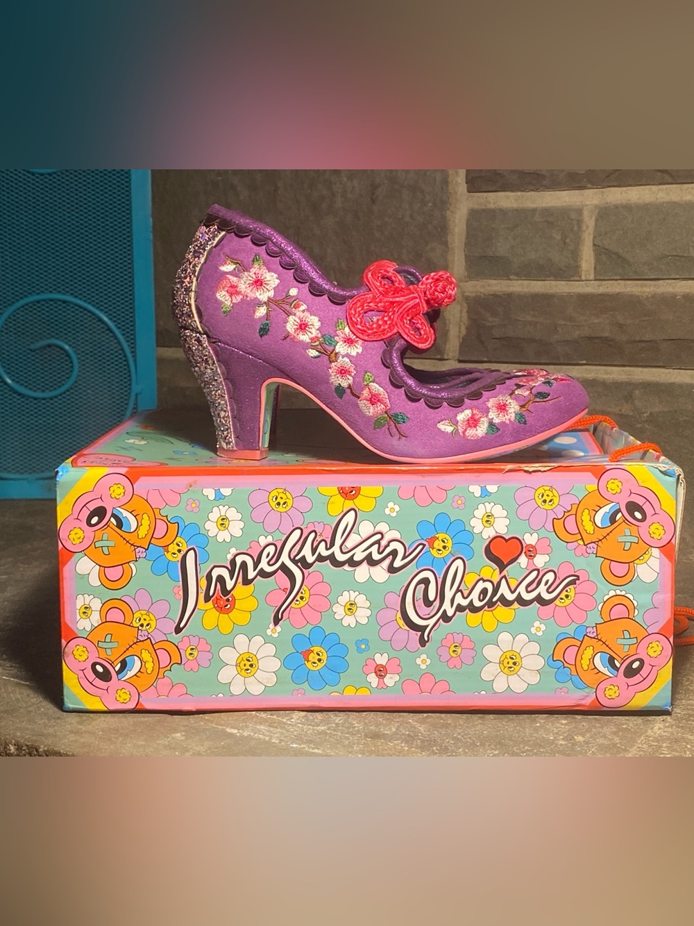 Irregular Choice,Cherry Blossoming,Mary Jane heels,purple/pink floral embroidery